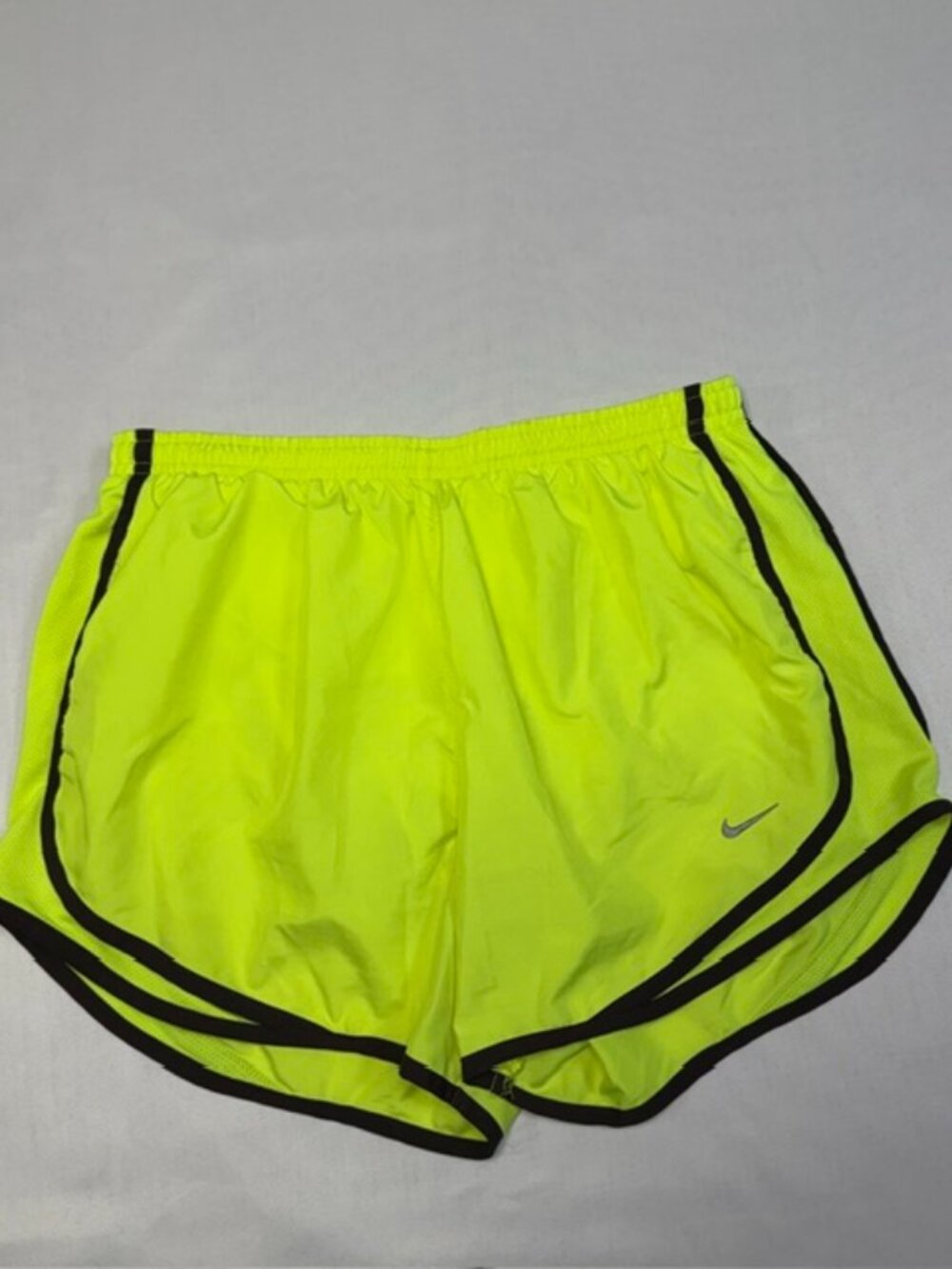 Nike Women's Dri-FIT Tempo Running Shorts in Neon Volt Yellow/Black Trim Size M